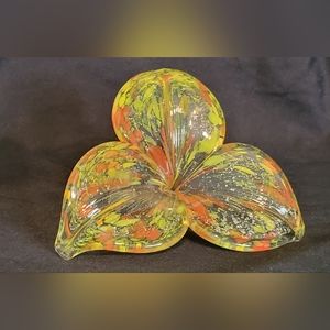 Art Glass Flower Orange Yellow  with Silver Flakes MCM